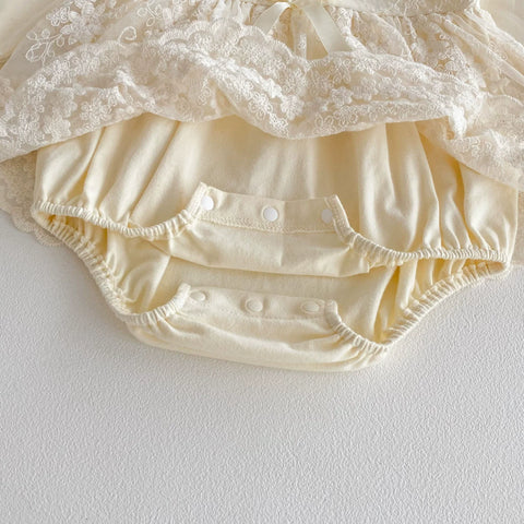 Autumn Arrival Baby Girls Long Sleeves Flowers Pattern Tulle Patchwork Onesies - Freeyouthzbandz