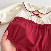 Spring Arrival Baby Girls Cute Color Patchwork Long Sleeves Peter Pan Collar Onesies - Freeyouthzbandz