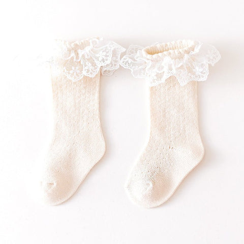 Baby Girl Solid Color Mesh Patched Design Lace Socks - Freeyouthzbandz