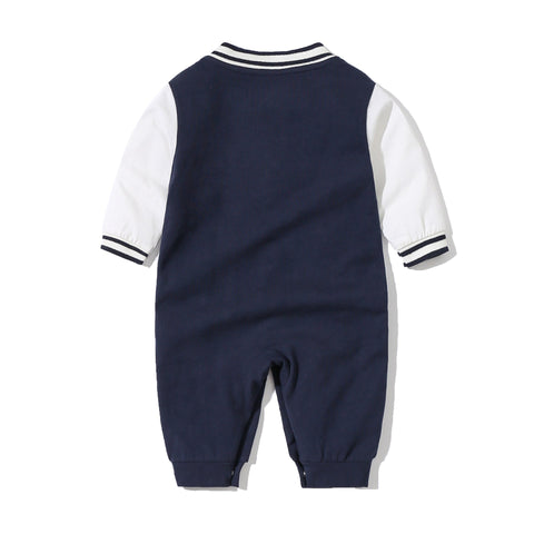 Baby Letter Embroidered Pattern Long Sleeves Baseball Rompers - Freeyouthzbandz