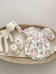 Summer Baby Girls Flowers And Butterfly Pattern Short Sleeves Onesies/Dress - Freeyouthzbandz