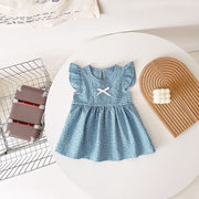 Arrival Summer Baby Girls Plaid Fly Sleeves Dress With Bow