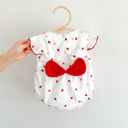 Summer Baby Girls Red Heart Print Fly Sleeves Crew Neck Onesies - Freeyouthzbandz