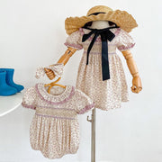 Baby Girl Ditsy Flower Ruffle Neck Dress Onesies In Summer - Freeyouthzbandz