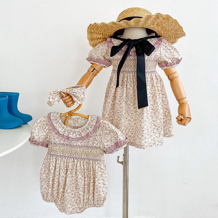 Baby Girl Ditsy Flower Ruffle Neck Dress Onesies In Summer - Freeyouthzbandz