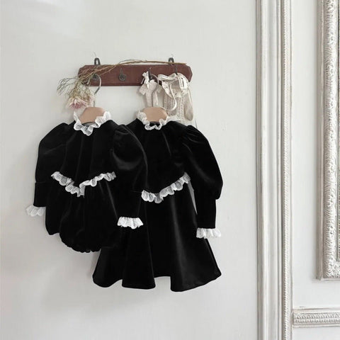 Arrival Baby Girls Black Long Sleeves Lace Trim Onesie