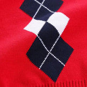 Boy And Girl Rhombus Pattern V-Neck College Style Sleeveless Vest Sweater