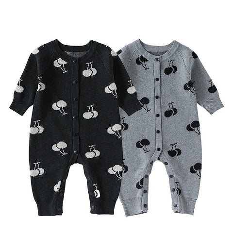 Autumn Arrival Baby Unisex Long Sleeves Cherry Pattern Single Breasted Rompers - Freeyouthzbandz