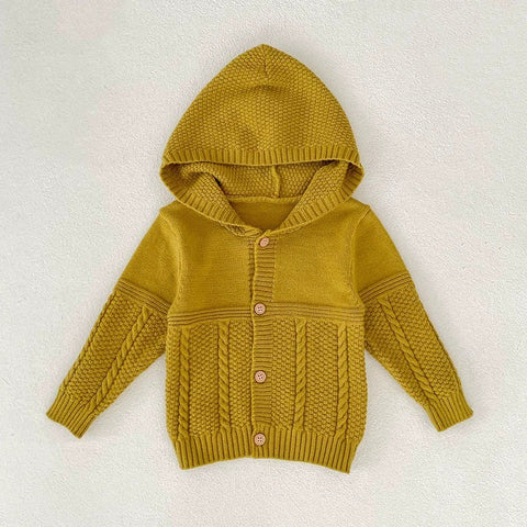 Autumn Arrival Baby Unisex Comfortable Solid Color Geometric Pattern Knitted Long Sleeves Cardigan with Hood - Freeyouthzbandz