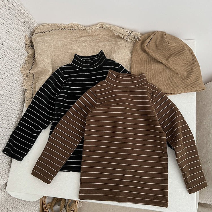 Baby Striped Pattern High Turtle Nack Soft Cotton Comfy Shirt - Freeyouthzbandz