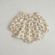 Floral Pattern Ruffle Neck Baby Onesies Dress - Freeyouthzbandz