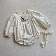 Baby Solid Color Embroidered Pattern Long Sleeve Onesies With Hat - Freeyouthzbandz