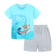 Summer Baby Kids Cartoon Marine Animals Pattern T-shirt and Plain Shorts Casual Clothing Set for Boys - Freeyouthzbandz