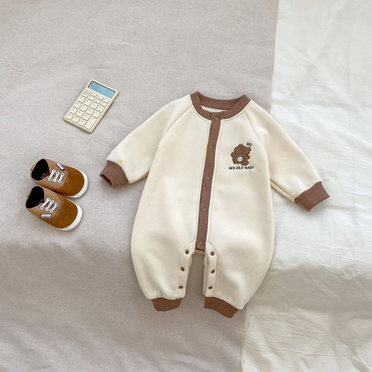 Autumn and Spring Arrival Baby Unisex Simple Teddy Pattern Long Sleeves Cozy Rompers - Freeyouthzbandz