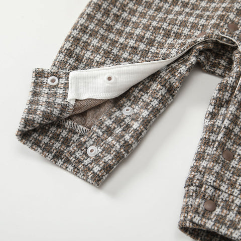 Autumn Hot Selling Baby Boys Color Patchwork Plaid Rompers Bodysuits with Collar - Freeyouthzbandz