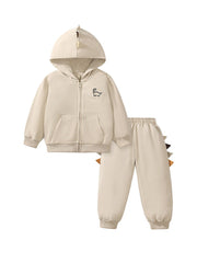High Quality Spring And Autumn Boys Dinosaur Design Long Sleeves Top Zip - Up Hoodie And Pants Clothing Set - Freeyouthzbandz