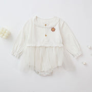 Baby Girl Floral Patched Pattern Mesh Overlay Design Onesies Dress