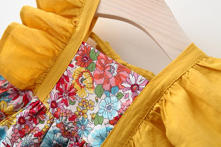 Baby Girl Flower Pattern Butterfly Sleeve Design Cute Dress With Hat - Freeyouthzbandz