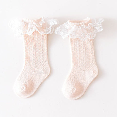 Baby Girl Solid Color Mesh Patched Design Lace Socks - Freeyouthzbandz