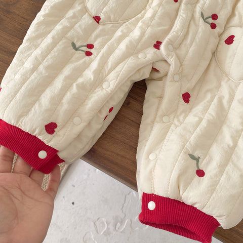 Winter Arrival Baby Girls Flowers and Hearts Pattern Warm Padded Thick Romper - Freeyouthzbandz