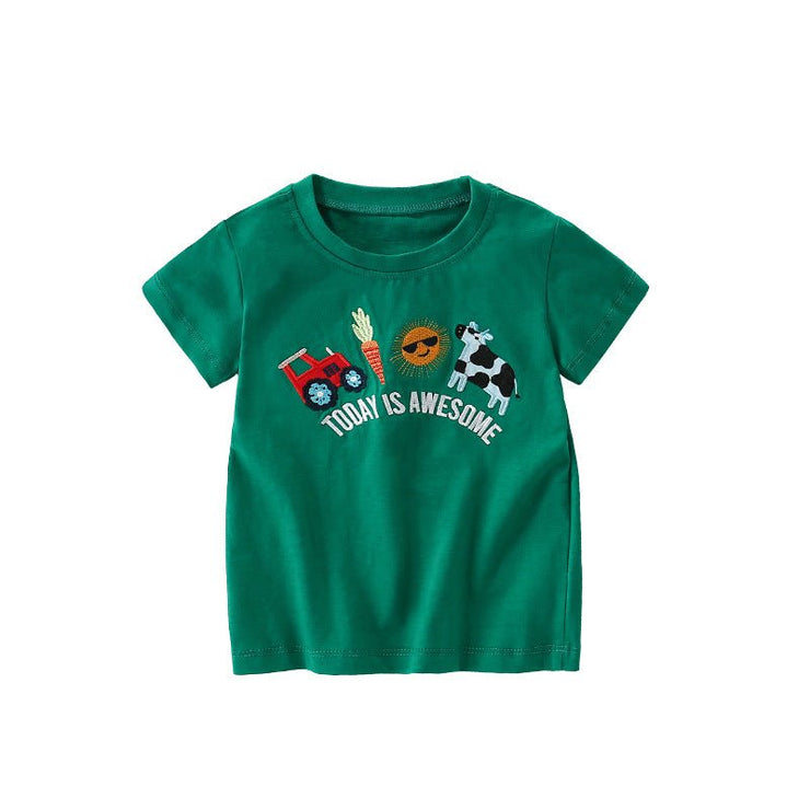 Summer Arrival Boys’ Farm Cartoon Pattern T-shirt in European and American Style - Freeyouthzbandz