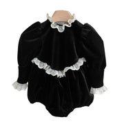 Arrival Baby Girls Black Long Sleeves Lace Trim Onesie