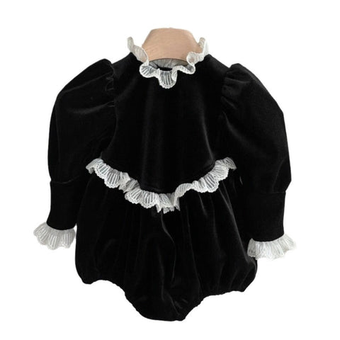 Arrival Baby Girls Black Long Sleeves Lace Trim Onesie