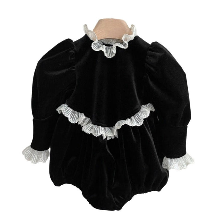 Arrival Baby Girls Black Long Sleeves Lace Trim Onesie - Freeyouthzbandz