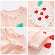 Baby Girl Solid Color Lace Heart Patchwork Design Long - Sleeved Rompers - Freeyouthzbandz