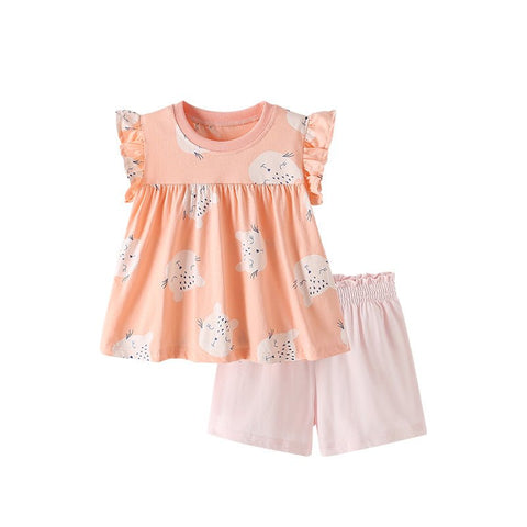 Summer Baby Kids Cartoon Leopards Pattern Top and Pink Shorts Clothing Set for Girls - Freeyouthzbandz