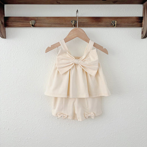 Summer Baby Kids Cute Solid Color Sleeveless Top Vest with Trousers Clothing Set for Girls