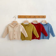 Autumn Arrival Baby Unisex Comfortable Solid Color Geometric Pattern Knitted Long Sleeves Cardigan with Hood - Freeyouthzbandz