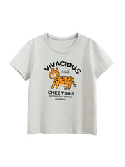 Summer Boys’ Tiger and Letters Pattern T-shirt in European and American Style