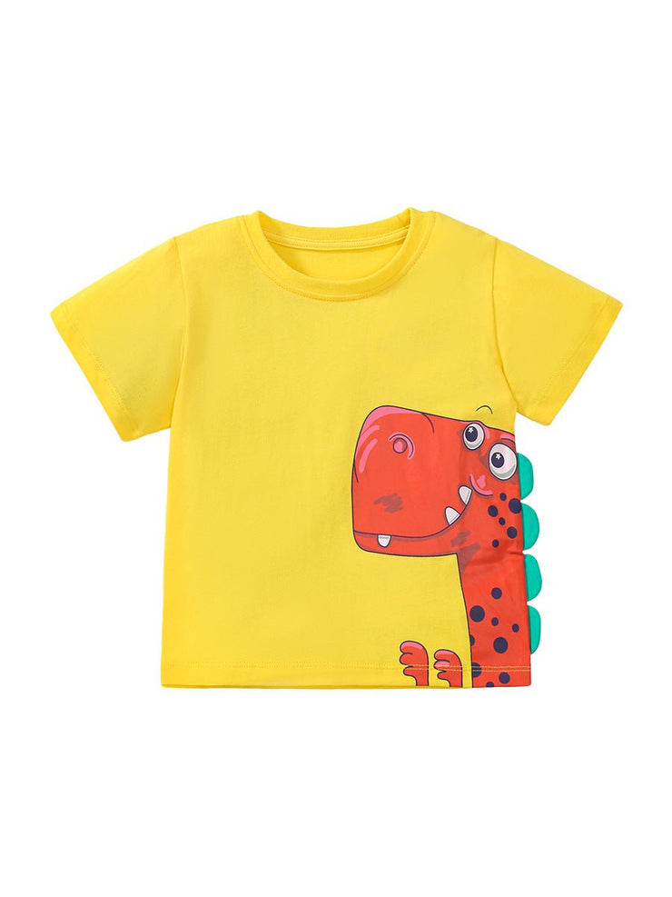Red Dinosaur Cartoon Boys’ T-Shirt In European And American Style For Summer - Freeyouthzbandz