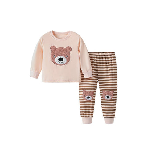 Spring and Autumn Boys Cartoon Teddy Bear Pattern Long Sleeves Top and Striped Pants Clothing Set - Freeyouthzbandz