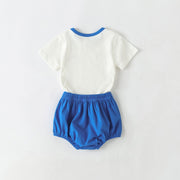 Baby Cartoon Dinosaur Pattern Contrast Neck Tee Combo Solid Shorts Sets - Freeyouthzbandz