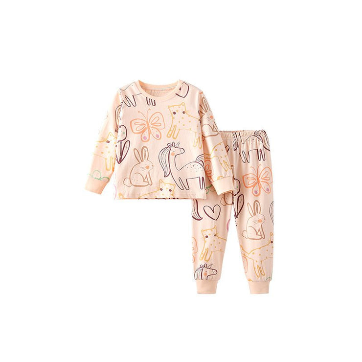 Spring and Autumn Girls Cartoon Pattern Long Sleeves Top and Pants Clothing Set - Freeyouthzbandz