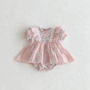 Summer Arrival Baby Girls Color Patchwork Floral Short Sleeves Tulle Onesies Dress - Freeyouthzbandz
