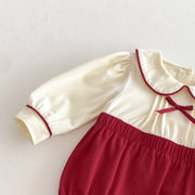 Spring Arrival Baby Girls Cute Color Patchwork Long Sleeves Peter Pan Collar Onesies - Freeyouthzbandz