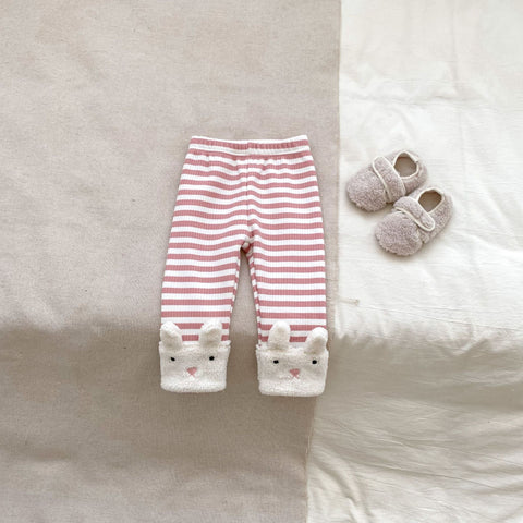 Winter Hot Selling Baby Unisex Long Sleeves Simple Rabbit Design Hooded Top Pullover and Striped Trousers Set - Freeyouthzbandz