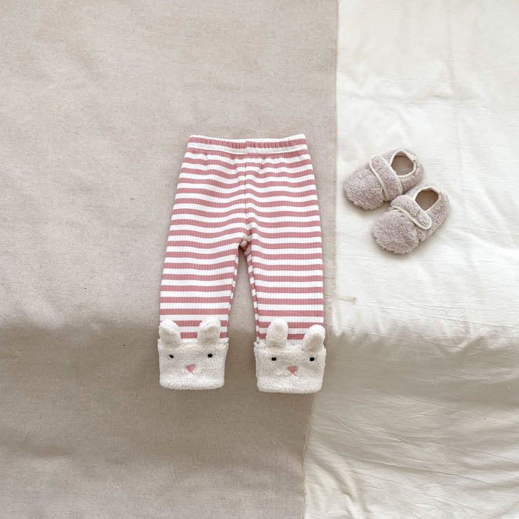 Winter Hot Selling Baby Unisex Long Sleeves Simple Rabbit Design Hooded Top Pullover and Striped Trousers Set - Freeyouthzbandz