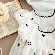 Summer Baby Kids Girls Butterfly Bows Pattern Short Sleeves Crew Neck Onesies And Girls’ Dress – Princess Sister Matching Set