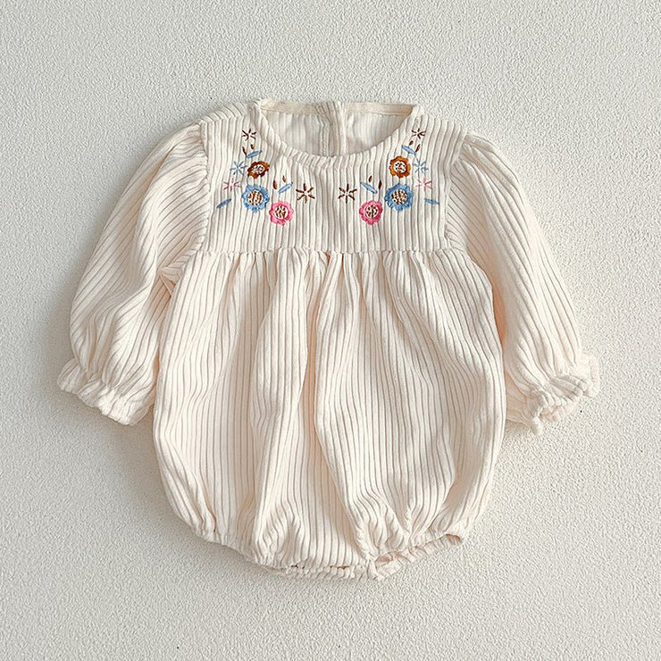 Baby Onesies or Dress For Girls With Long Sleeves And Embroidered Flowers - Freeyouthzbandz