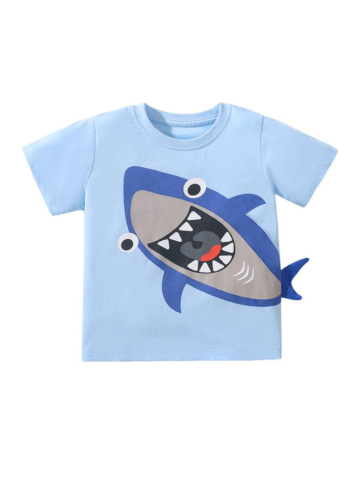 Boys’ Shark Design T-Shirt In European And American Style For Summer - Freeyouthzbandz