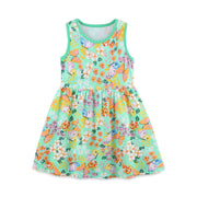 Summer Pure Cotton Flowers and Butterfly Pattern Sleeveless Dress for Stylish Girls - Freeyouthzbandz