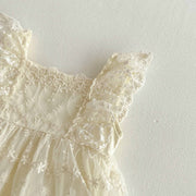 Summer Arrival Baby Girls Cute Beige Sleeveless Flowers Pattern Lace Onesies - Freeyouthzbandz