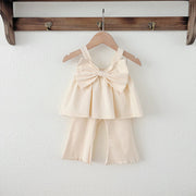 Summer Baby Kids Cute Solid Color Sleeveless Top Vest with Trousers Clothing Set for Girls