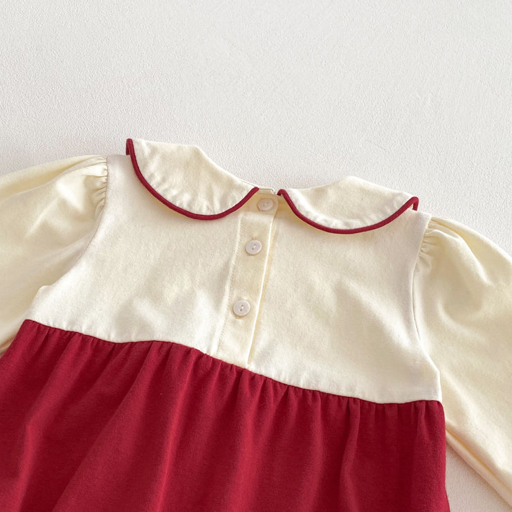 Spring Arrival Baby Girls Cute Color Patchwork Long Sleeves Peter Pan Collar Onesies - Freeyouthzbandz