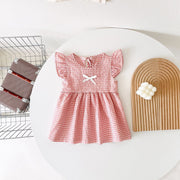 Arrival Summer Baby Girls Plaid Fly Sleeves Dress With Bow