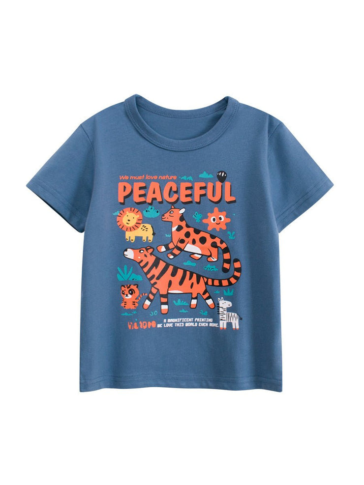 Summer Boys’ Animals Tiger Cartoon Pattern T-shirt in European and American Style - Freeyouthzbandz